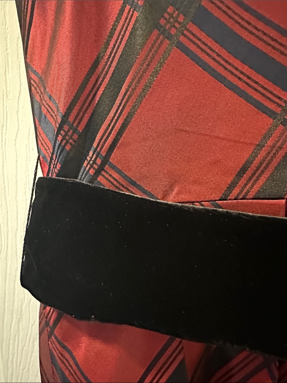 NINE WEST Red Plaid Spaghetti-Strap Party Dress Black Velvet Waistband Sz 10 Fun - Picture 6 of 11